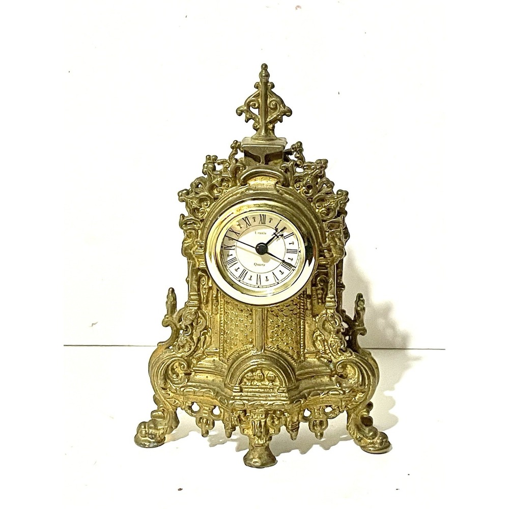 Vtg Uranio Quartz Germany Movement Brass Mantel Clock Works